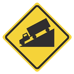 Road sign: Upcoming downgrade or hill.