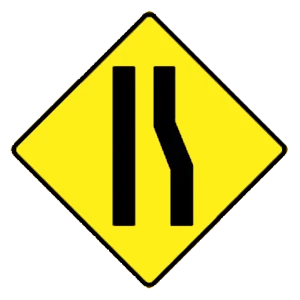 Road sign: Lane reduction; the right lane ends soon.