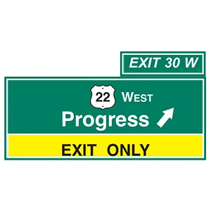 Road sign: Must exit the freeway, if you stay in your current lane.