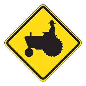 Road sign: Farm machinery.