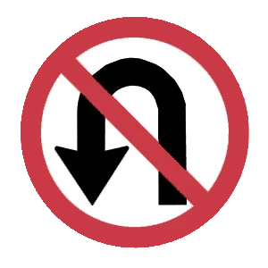 Road sign: No U-turn.