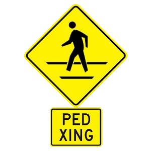 Road sign: Pedestrian crossing.
