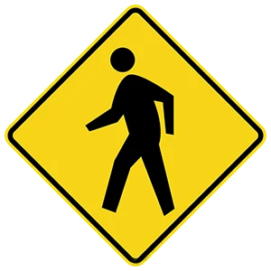 Road sign: Pedestrian crossing.