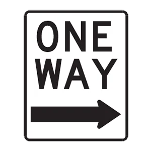 Road sign: One-way traffic.