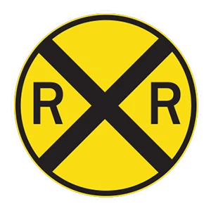 Road sign: Railroad crossing ahead.