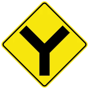 Road sign: You must bear either right or left.