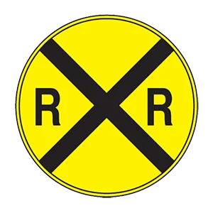 Road sign: Slow down, look both ways, listen for any trains, and be prepared to stop if any trains are nearby.