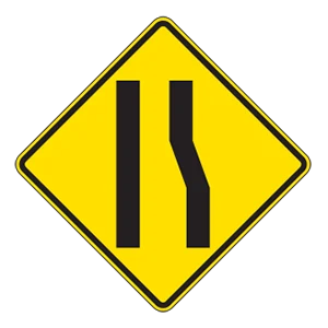 Road sign: Lane ends.