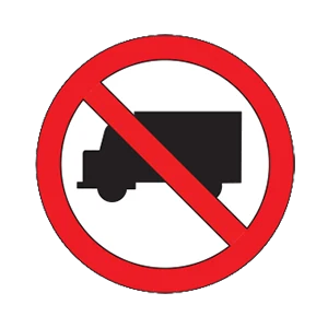 Road sign: No trucks.