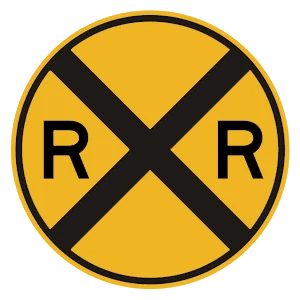 Road sign: A railroad crossing.