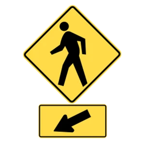 Road sign: Pedestrian crossing ahead.