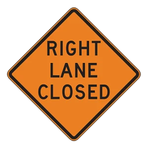 Road sign: Right lane closed.