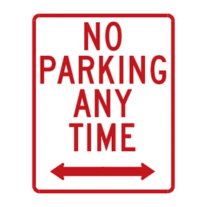 Road sign: No parking at any time.