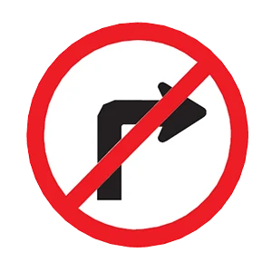 Road sign: No right turn.