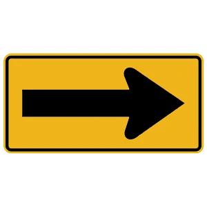 Road sign: Slow down because the road ahead changes direction at an extreme angle.