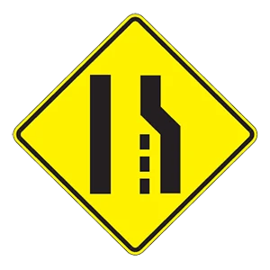 Road sign: Lane ends.