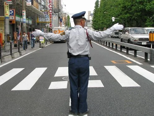 在一个路口,面向你的信号灯是红灯,但是此时路口有一名警察示意你直行通过。你应该怎么做?