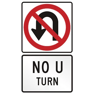 Road sign: U-turns are prohibited.