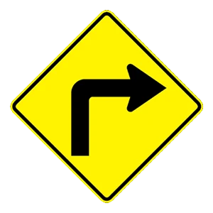 Road sign: There is a sharp turn to the right.