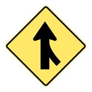 Road sign: Move to another lane, if safe, to let traffic enter.