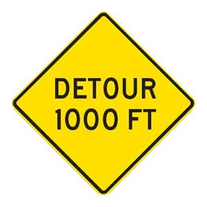 Road sign: Detour in 1,000 feet.