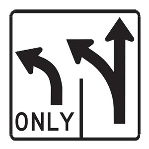 Road sign: Multiple turn lanes.