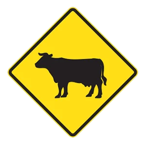 Road sign: Cattle crossing.