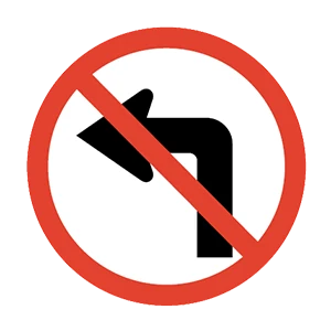 Road sign: No left turn.
