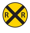 Road sign: Railroad crossing ahead