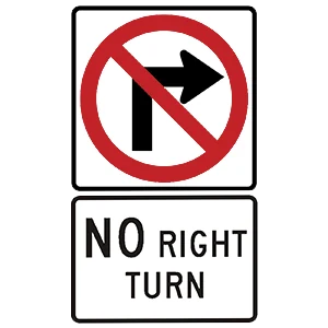 Road sign: No right turn.