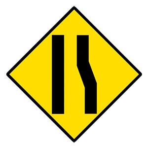 Road sign: That the right lane ends and traffic should merge left.