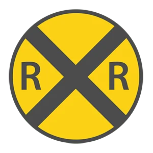 Road sign: Slow down and yield for trains.