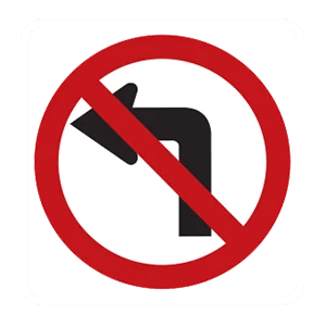 Road sign: No left turn.