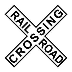 Road sign: Look, listen, and prepare to stop at the crossing if necessary.