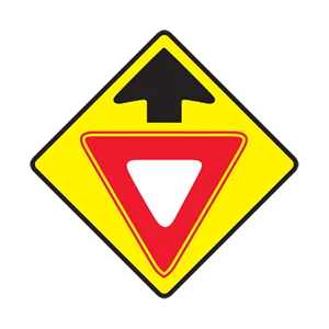Road sign: Yield sign ahead.