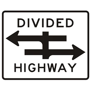 Road sign: The road that you are on intersects with a divided highway.