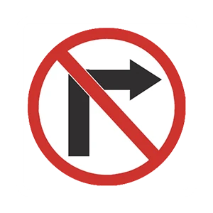 Road sign: No right turn.