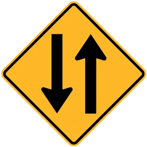 Road sign: Two-way traffic ahead.