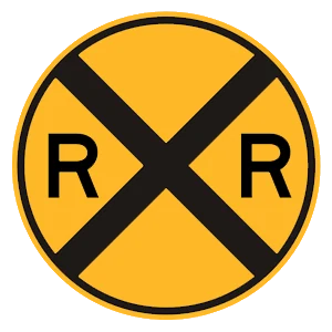 Road sign: A railroad crossing.