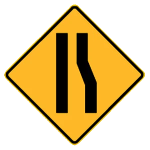 Road sign: Right lane ends ahead, merge left.