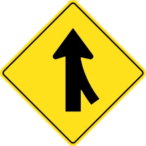 Road sign: Merging traffic ahead.