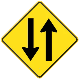 Road sign: Two-way traffic ahead.