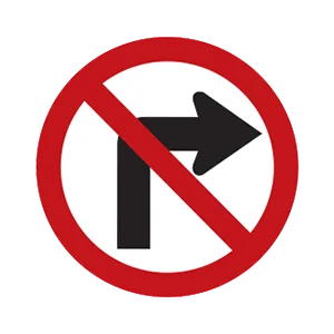 Road sign: No right turn.