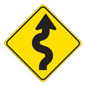 Road sign: Winding road.