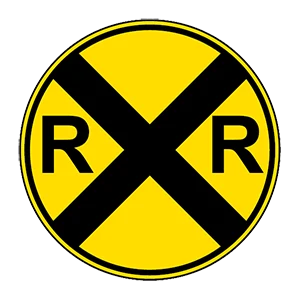 Road sign: Slow down and yield for trains.