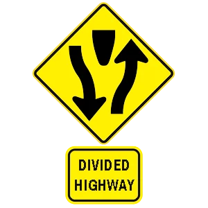 Road sign: Divided highway ahead.