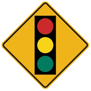 Road sign: There is a traffic signal ahead.
