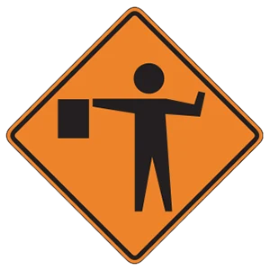 Road sign: Flagger ahead.