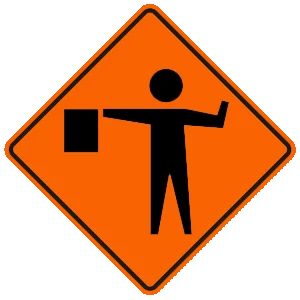 Road sign: A construction flagger is ahead.