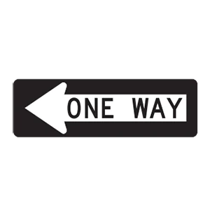 Road sign: One-way traffic.